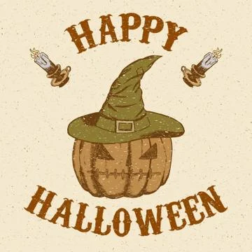 Sketch pumpkin in hat in vintage style Stock Illustration