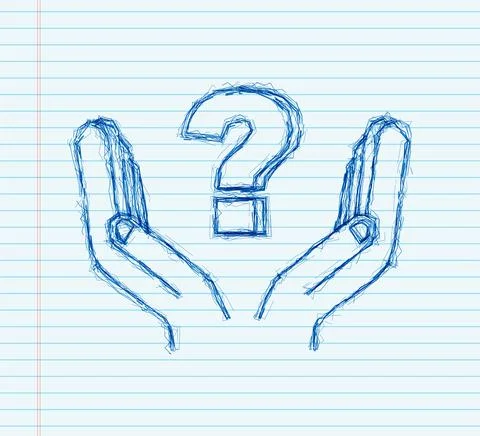 Sketch question mark in hands for concept design. Technology vector illustration Illustrazione stock