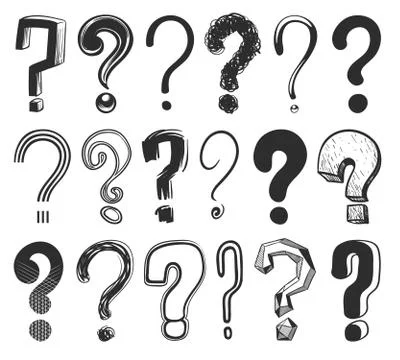 Sketch question marks. Hand drawn color interrogation signs, scribble ask Stock Illustration