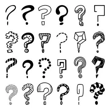 Sketch question marks. Why signs, questions doodle mark set. Interrogative hand Ilustración de archivo
