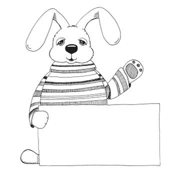 Sketch of a rabbit with a poster. Vector. Happy easter. Stock Illustration