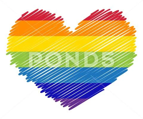 Sketch of rainbow colored heart with paint splashes Stock Illustration