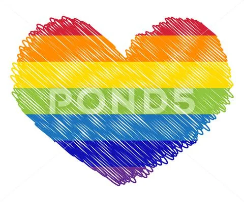 Sketch of rainbow colored heart with paint splashes Stock Illustration