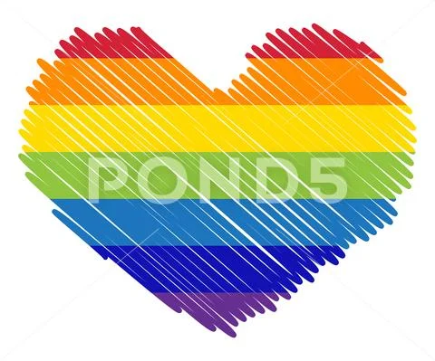 Sketch of rainbow colored heart with paint splashes Stock Illustration