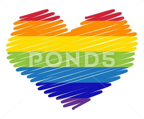 Sketch of rainbow colored heart with paint splashes Stock Illustration