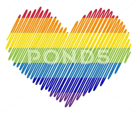 Sketch of rainbow colored heart with paint splashes Stock Illustration