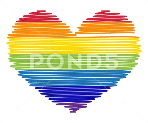 Sketch of rainbow colored heart with paint splashes Stock Illustration