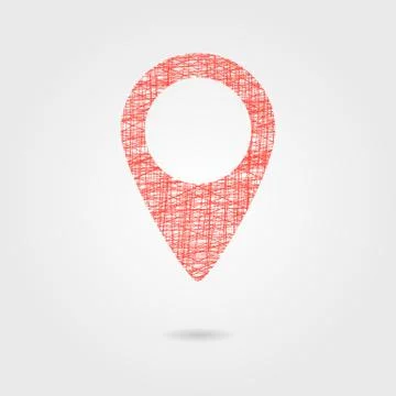 Sketch red pin with shadow Stock Illustration