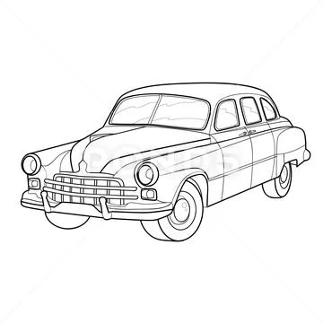 Sketch, retro car, coloring book, cartoon illustration, isolated object ...