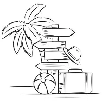 Sketch of a road poster with summer objects Vector Stock Illustration