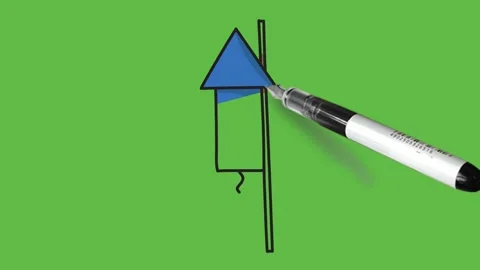 Sketch rocket firework in blue, yellow and brown colour in black outline Video stock 157613560