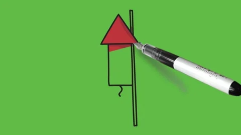 Sketch rocket firework in red, yellow and brown colour in black outline Vidéo 157613555