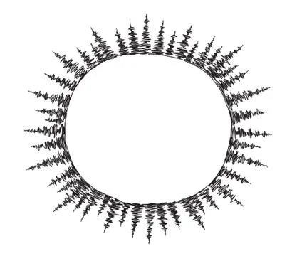 Sketch round of spruce trees frame in circle drawing three sheets in round on Stock Illustration