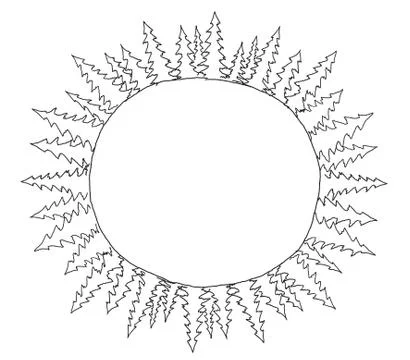 Sketch round of spruce trees frame in circle drawing three sheets in round on Stock Illustration