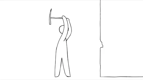 Sketch running faceless man pecking the wall with a pick Stock-Footage 67402801