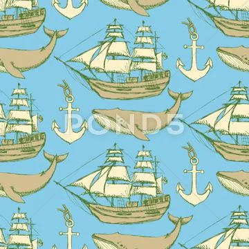 Sketch sea vintage style Stock Illustration