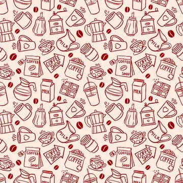 Sketch seamless coffee background Stock Illustration