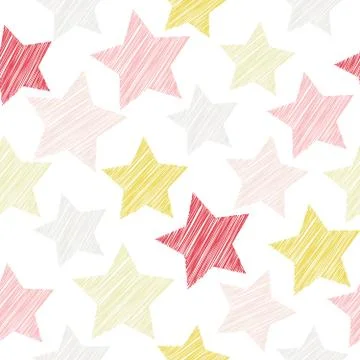 Sketch seamless pattern with stars. Red, pink stars on white background. Vector 스톡 일러스트