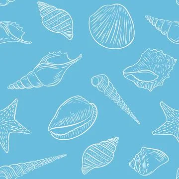 Sketch seashells seamless pattern vector illustration. Illustrazione stock