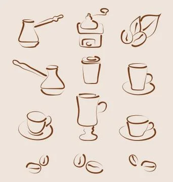Sketch set coffee design elements - vector Stock Illustration