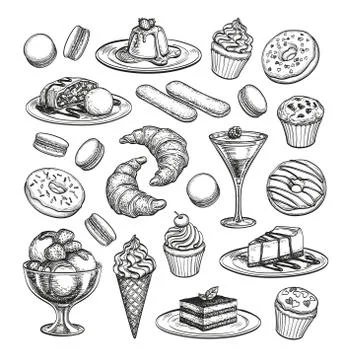 Sketch set of dessert. Stock Illustration