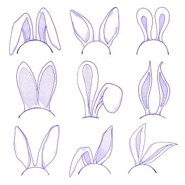 Sketch set of the ears of the Easter bunny. Vector. Happy easter. Stockillustratie