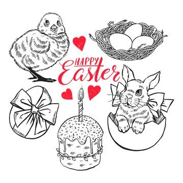 Sketch set of Easter symbols Illustration