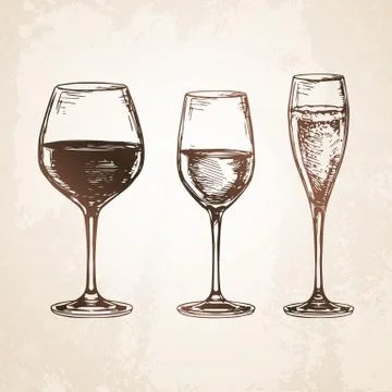 Sketch set of wineglasses. Stock Illustration