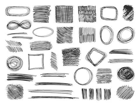 Sketch shapes. Hand drawn scribble frames. Pencil doodles. Sketched textures イラスト素材