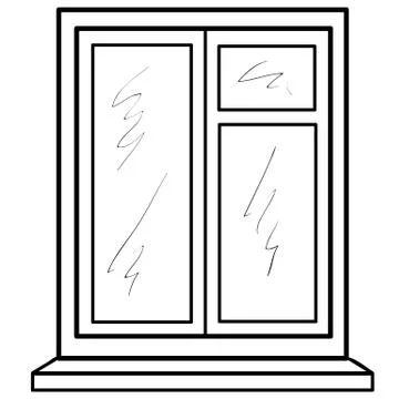 Sketch of a simple window opening, coloring book, cartoon illustration, isola Ilustración de archivo