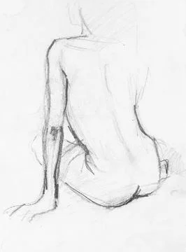 Sketch of sitting model with her back and leaning Illustrazione stock