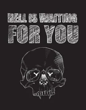 Sketch of a skull on a black background. Hell is waiting for you. Stock Illustration