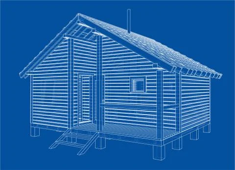 Sketch of small house. Vector rendering of 3d Illustrazione stock
