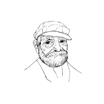 A sketch of a smiling old man with a beard and a cap. vector illustration Stock Illustration