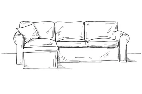 Sketch sofa isolated on white background. Vector Stock Illustration