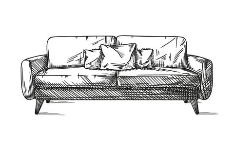 Sketch sofa isolated on white background. Vector Stock Illustration