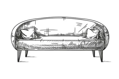 Sketch sofa isolated on white background. Vector Stock Illustration