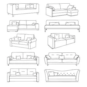 Sketch of sofas isolated on white background. Vector Stock Illustration