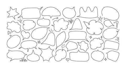 Sketch Speech and emphasis shape set. Hand drawn highlight and bubble, spar.. Illustrazione stock