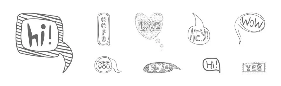 Sketch Speech Bubble with Cool Text Vector Set Illustrazione stock