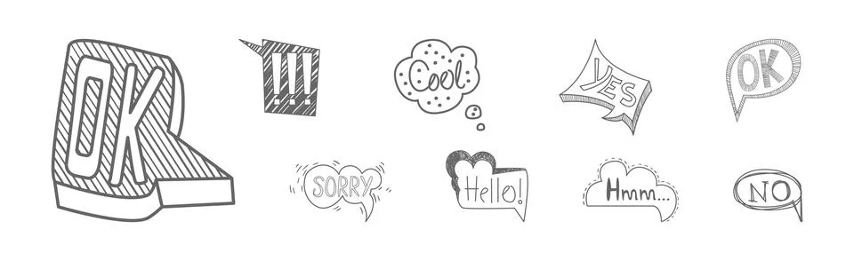 Sketch Speech Bubble with Cool Text Vector Set Illustrazione stock