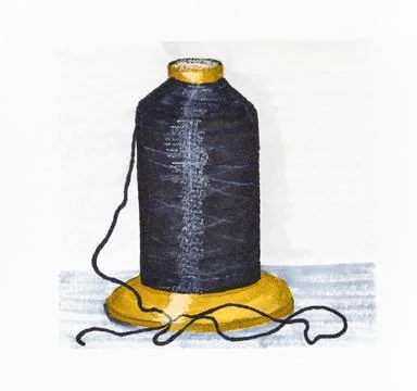 Sketch of spool of black sewing thread close up Illustrazione stock