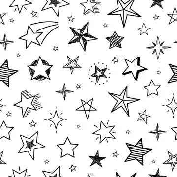 Sketch stars seamless pattern. Hand drawn grunge starry sky. Doodle textile Illustrazione stock