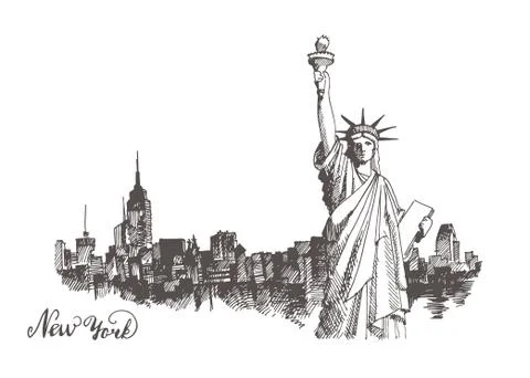 Sketch of the statue of liberty Stock Illustration