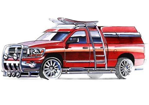 A sketch of a steep SUV pickup for outdoor activities. Stock Illustration