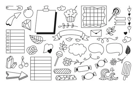 Sketch sticky note notebook paper doodle set planning blank frame notepad Stock Illustration