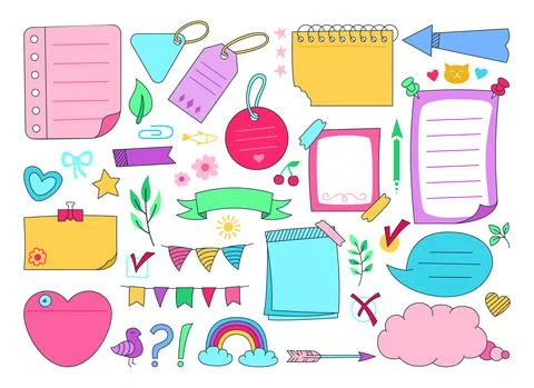 Sketch sticky notebook paper doodle set notes elements planning memory diary Stockillustratie
