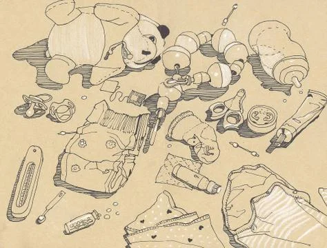Sketch of stuff for a newborn Stock Illustration