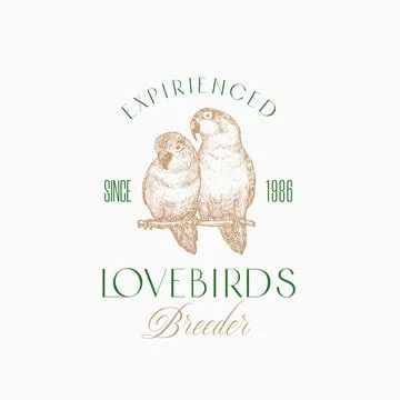 Sketch Style Abstract Vector Sign, Symbol or Logo Template. Hand Drawn Lovebirds Stock Illustration