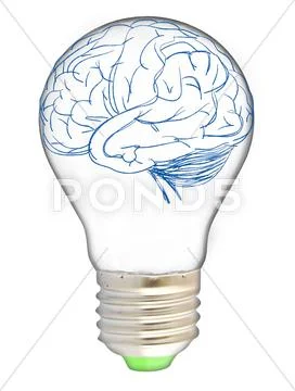 Sketch style illustration of a human brain having an idea Stock Illustration